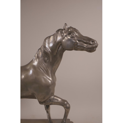 24 - A silvered bronze horse sculpture, finely cast, 13½