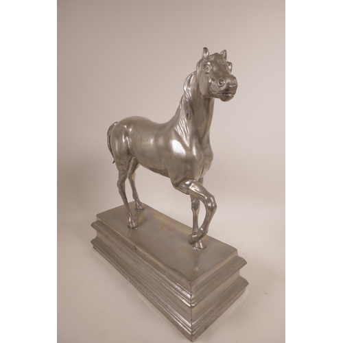 24 - A silvered bronze horse sculpture, finely cast, 13½