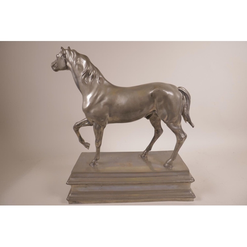 24 - A silvered bronze horse sculpture, finely cast, 13½