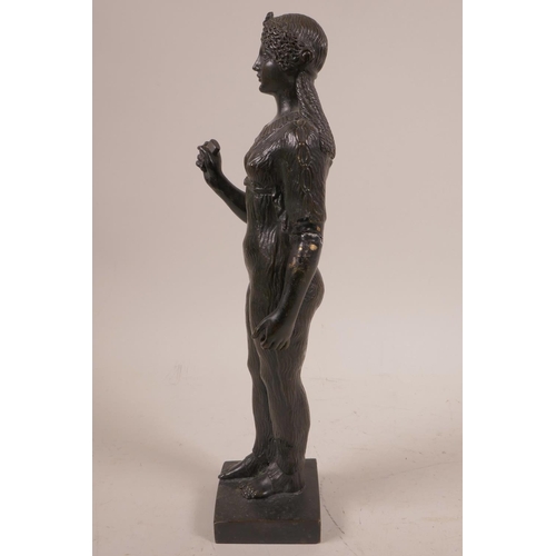 42 - A cast bronze figurine of a classical maiden, 10½