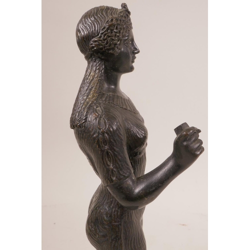 42 - A cast bronze figurine of a classical maiden, 10½