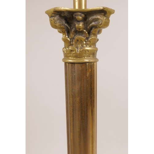 52 - A pair of Corinthian column brass lamps, 19