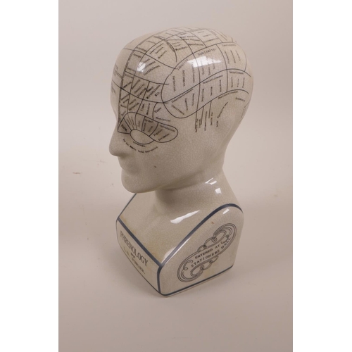 6 - A pottery phrenology head with crackle glaze, 9½