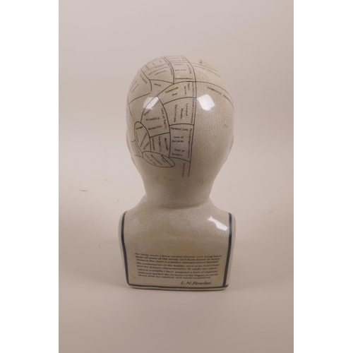 6 - A pottery phrenology head with crackle glaze, 9½