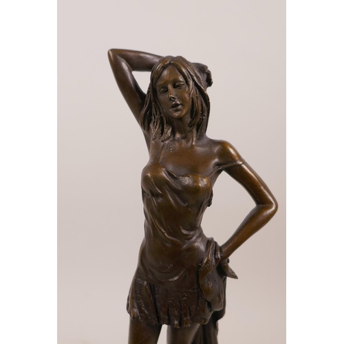 8 - After Luis Noee, a bronze figure of a young woman, mounted on a marble base, 11