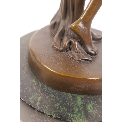 8 - After Luis Noee, a bronze figure of a young woman, mounted on a marble base, 11