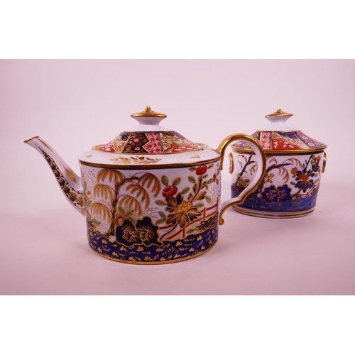 26 - An 'Old Oval' John Rose Coalport teapot and cover in hybrid hard past porcelain, c.1805, with hand p... 