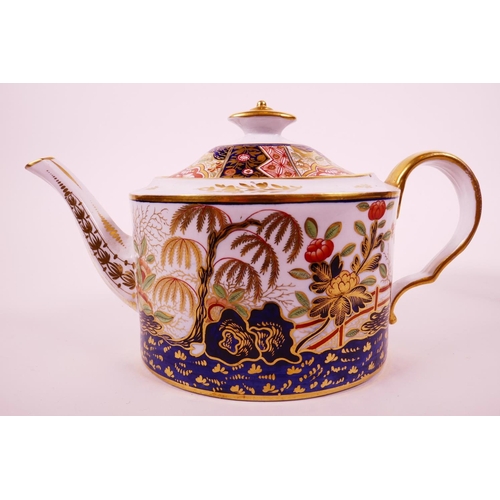 26 - An 'Old Oval' John Rose Coalport teapot and cover in hybrid hard past porcelain, c.1805, with hand p... 