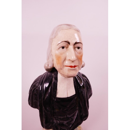 28 - An early C19th large Staffordshire bust of Reverend John Wesley, after a model by Enoch Wood, raised... 