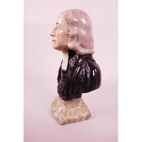 28 - An early C19th large Staffordshire bust of Reverend John Wesley, after a model by Enoch Wood, raised... 