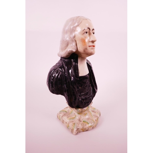 28 - An early C19th large Staffordshire bust of Reverend John Wesley, after a model by Enoch Wood, raised... 