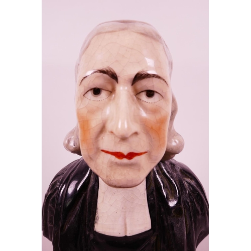 28 - An early C19th large Staffordshire bust of Reverend John Wesley, after a model by Enoch Wood, raised... 