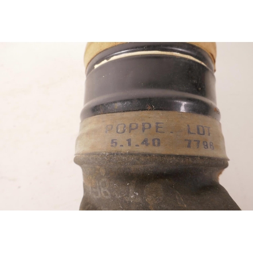 64 - A WWII British civilian gas mask, stamped Poppe Lot 7796, dated 5.1.40, small, A/F