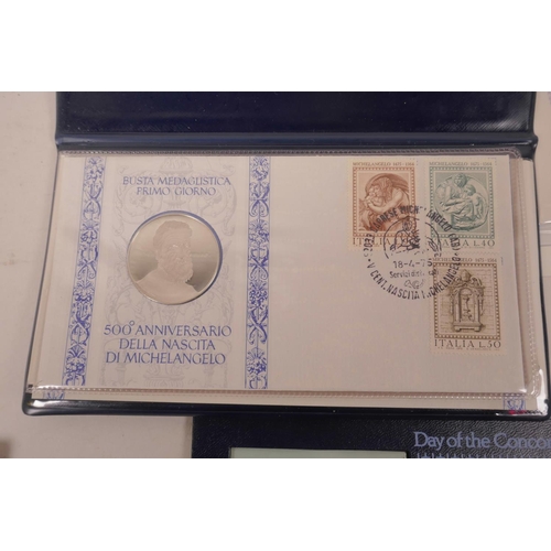 66 - Three collector's first day covers with medallions, Michelangelo's 500th anniversary, Concorde first... 