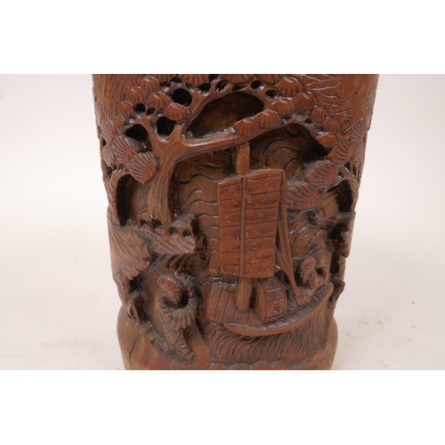 12 - A bamboo brush pot with carved decoration, 6