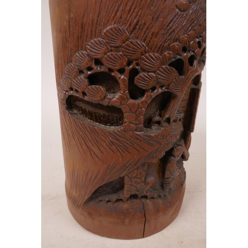 12 - A bamboo brush pot with carved decoration, 6