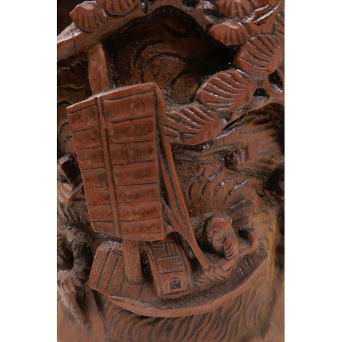 12 - A bamboo brush pot with carved decoration, 6