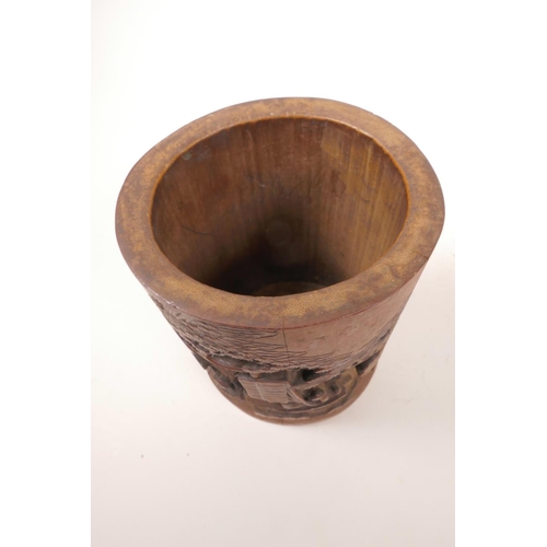 12 - A bamboo brush pot with carved decoration, 6