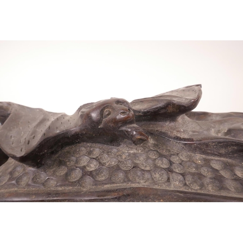 16 - A Chinese hardwood carving of a bat and gourd, 14