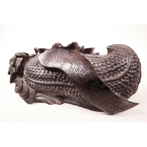 16 - A Chinese hardwood carving of a bat and gourd, 14