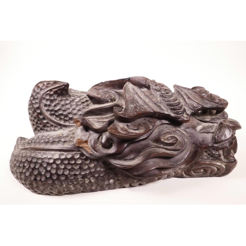 16 - A Chinese hardwood carving of a bat and gourd, 14