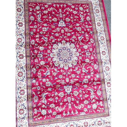 1170 - Red ground Kashmir rug with traditional Shabaz medallion design, 60