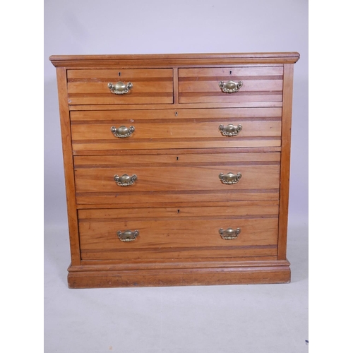 1175 - A Victorian satinwood chest of two short and three long drawers, 42