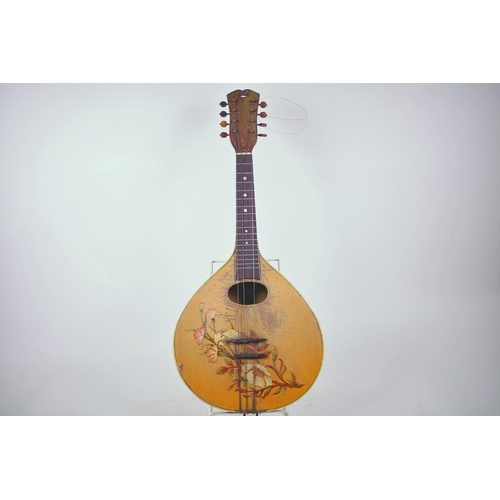 1 - A vintage flat back mandolin with rosewood finger board and floral painted decoration, 24