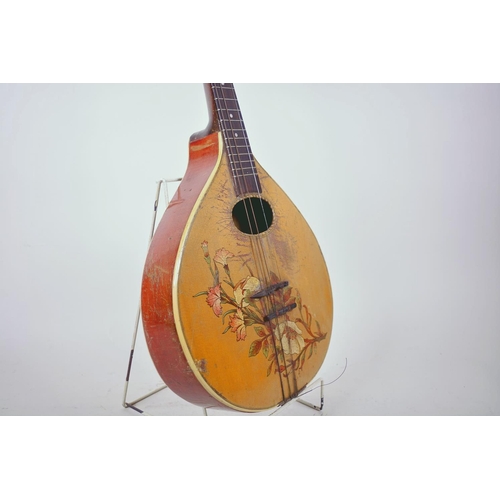 1 - A vintage flat back mandolin with rosewood finger board and floral painted decoration, 24