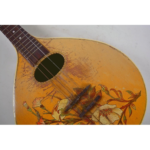 1 - A vintage flat back mandolin with rosewood finger board and floral painted decoration, 24