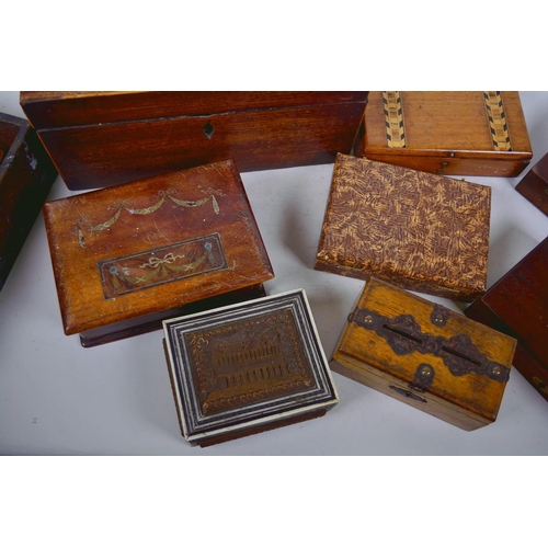 14 - A collection of vintage and antique boxes including a mahogany tea caddy etc