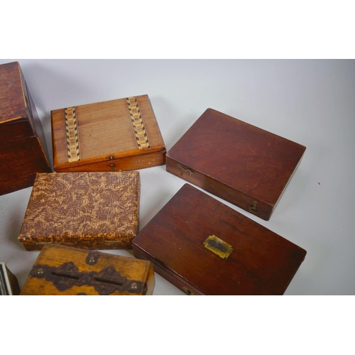 14 - A collection of vintage and antique boxes including a mahogany tea caddy etc