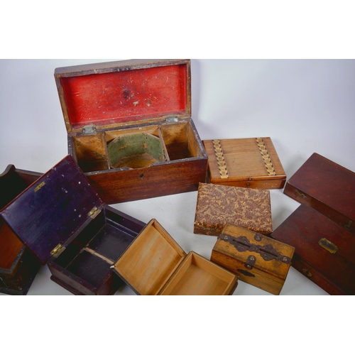 14 - A collection of vintage and antique boxes including a mahogany tea caddy etc