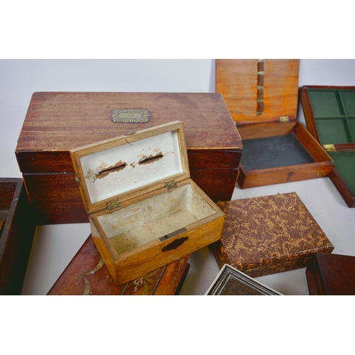 14 - A collection of vintage and antique boxes including a mahogany tea caddy etc