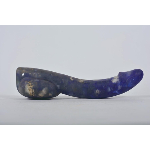 26 - A marbled blue glass phallus pendant, 11