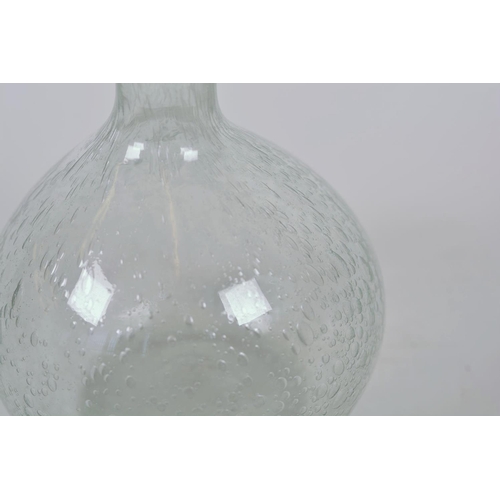 44 - A bulbous bubble glass specimen vase with long slender neck, 12