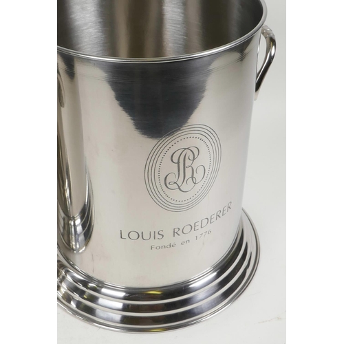 11 - A pair of contemporary chrome plated champagne coolers with Louis Roederer decoration, 9½