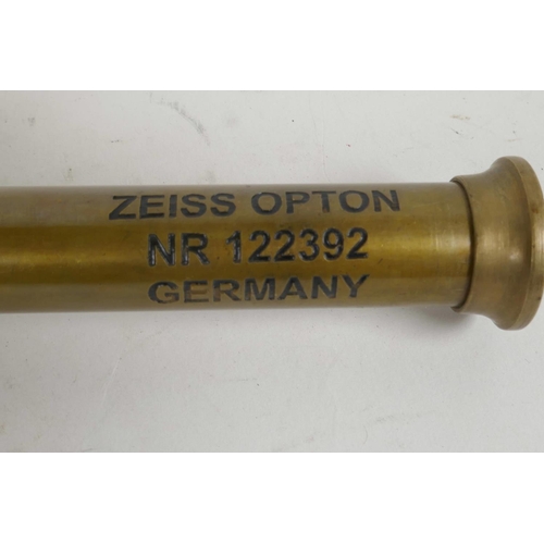 19 - A brass cased three draw telescope marked Zeiss Germany, 6