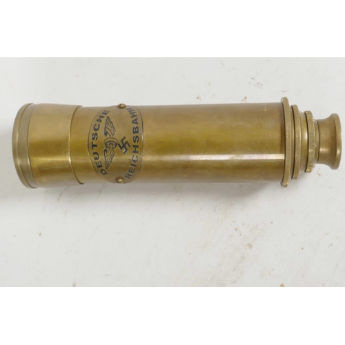 19 - A brass cased three draw telescope marked Zeiss Germany, 6