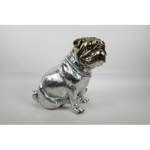 28 - A contemporary silvered composition figure of a bulldog, 11½