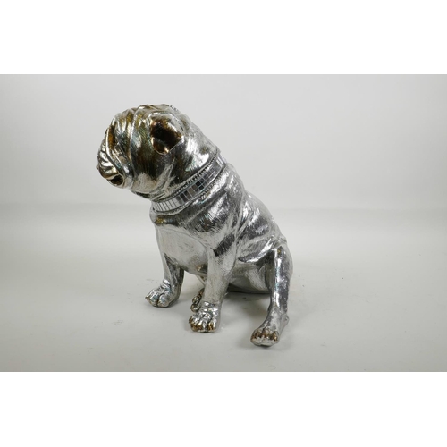 28 - A contemporary silvered composition figure of a bulldog, 11½