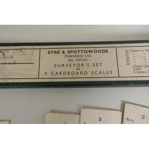 41 - A boxed set of engine divided boxwood surveyor's scale rules, together with a set of Eyre & Spottisw... 