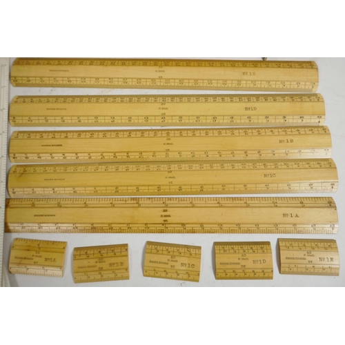 41 - A boxed set of engine divided boxwood surveyor's scale rules, together with a set of Eyre & Spottisw... 