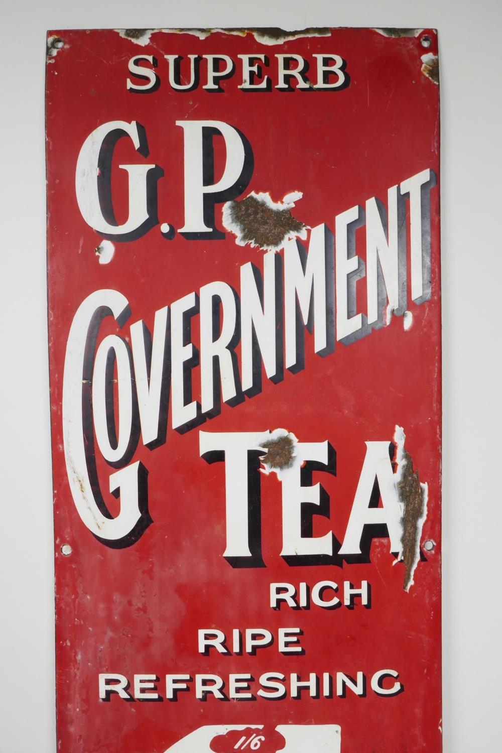 An original 1920s G.P. Government Tea pictorial enamel sign ...