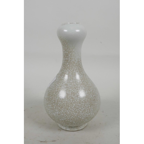 48 - A Chinese crackle glazed vase of garlic head form, 7