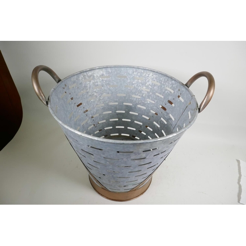 59 - A galvanised olive bucket with anodised handles, 16