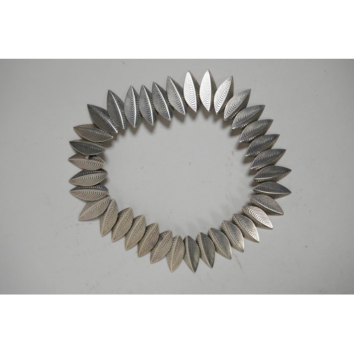 755 - A 1970s Danish Anton Michelsen sterling silver leaf necklace designed by Eigil Jensen, 15