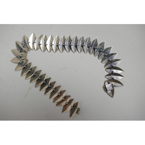 755 - A 1970s Danish Anton Michelsen sterling silver leaf necklace designed by Eigil Jensen, 15