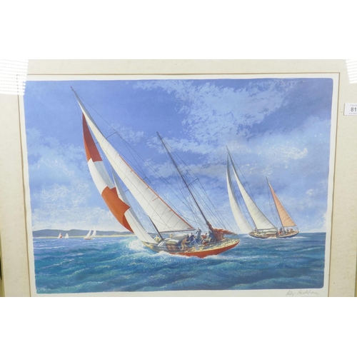 819 - Alex Packham, artist's proof, colour print of a racing yacht, signed, 22
