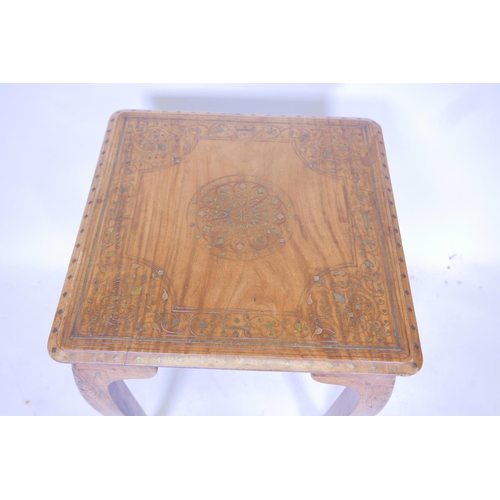 1823 - An oriental brass inlaid occasional table on cabriole legs, 22